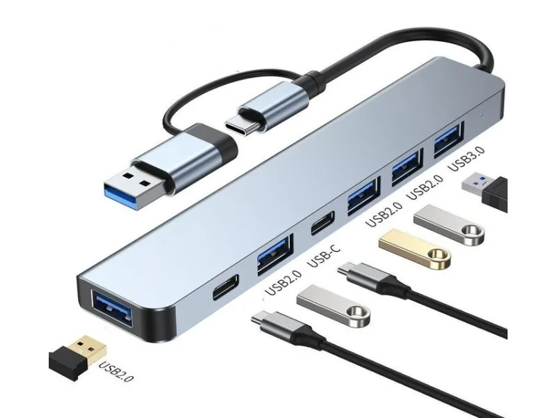 Adapter USB 3.0/USB 3.1 tip C (M) - USB 3.0 + 4 x USB 2.0 + 2 x tip C (7 u 2)