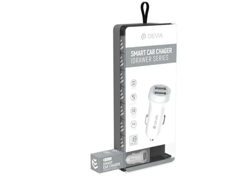 Auto punjač IDRAWER, Dual USB, 3.1A Beli