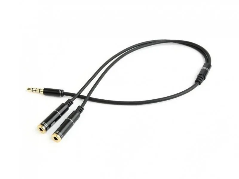 CCA-417M 2x 3.5 mm(slusalice i mikrofon) Metalni adapter na 1x 3.5mm(4 pin) cable, 0.2m crn