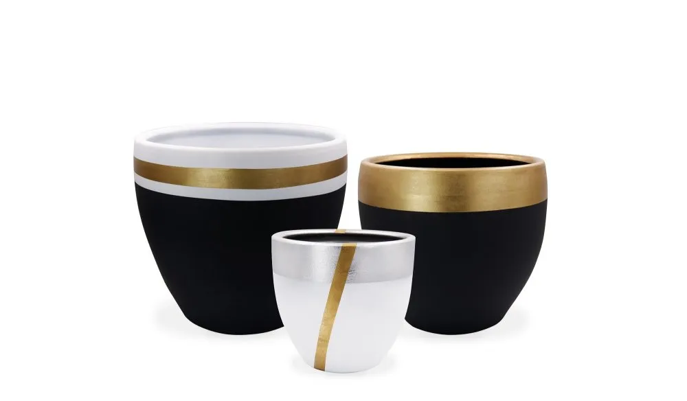 Decorative Pot Ibiza 3 Black Gold White