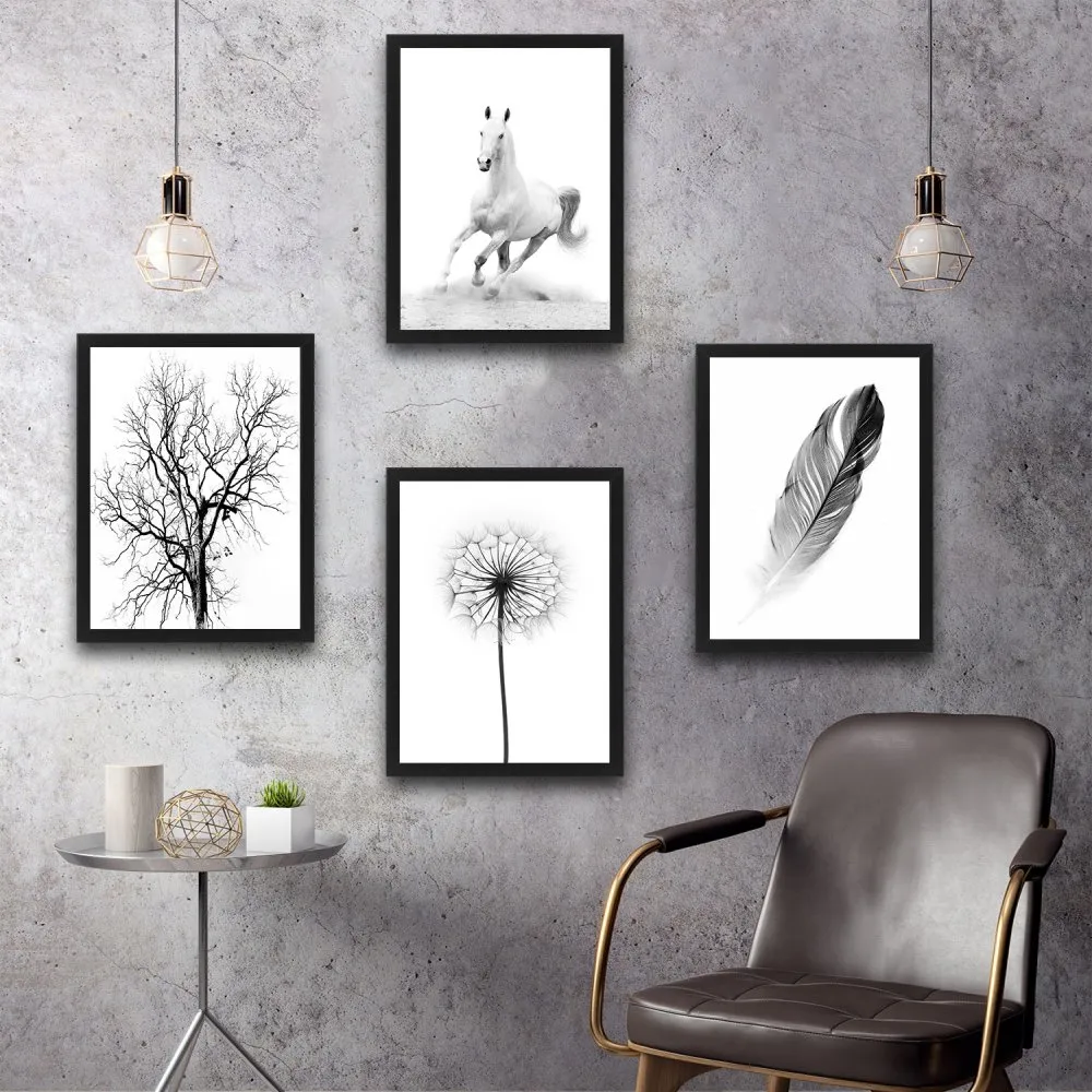 Dekorativna slika u okviru (4 komada) White Running Horse Set