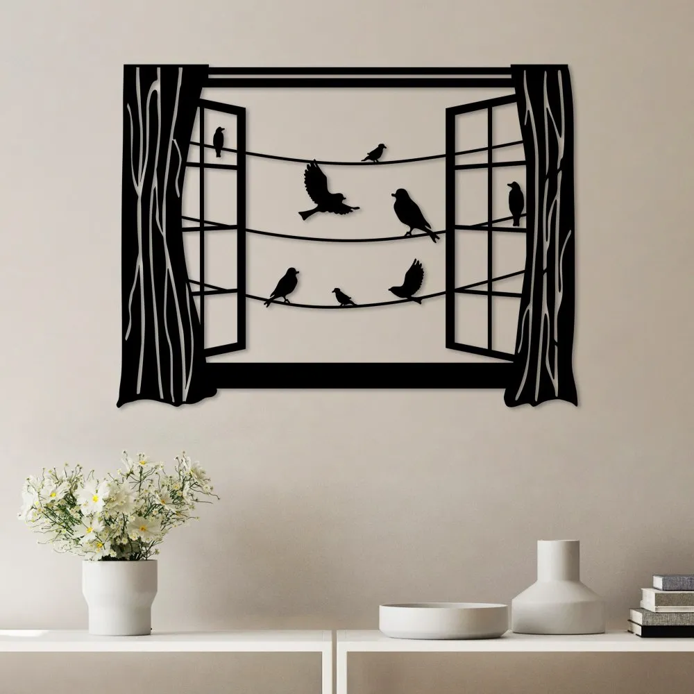 Dekorativni metalni zidni pribor Birds in Front Of The Window 2