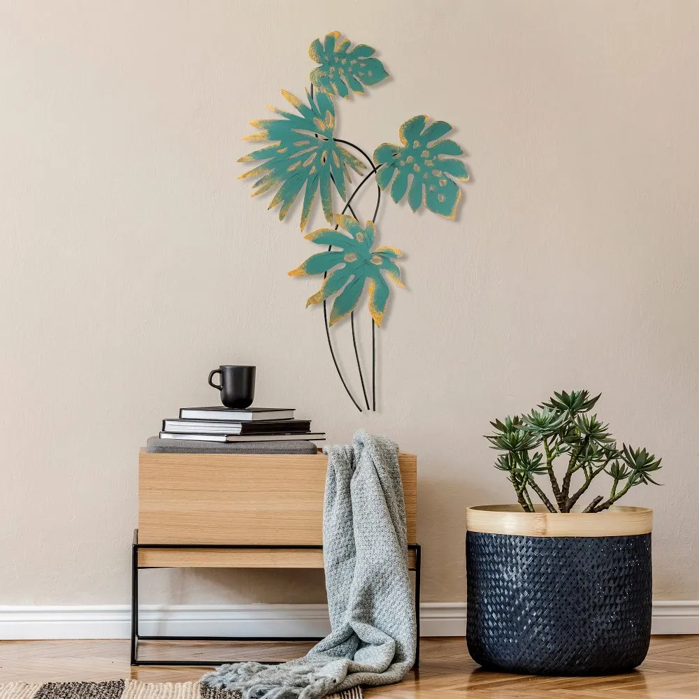 Dekorativni metalni zidni pribor Monstera Turquoise