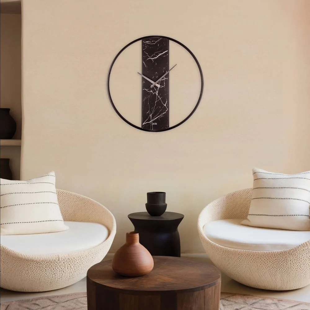 Dekorativni metalni zidni sat Demre Black Marble