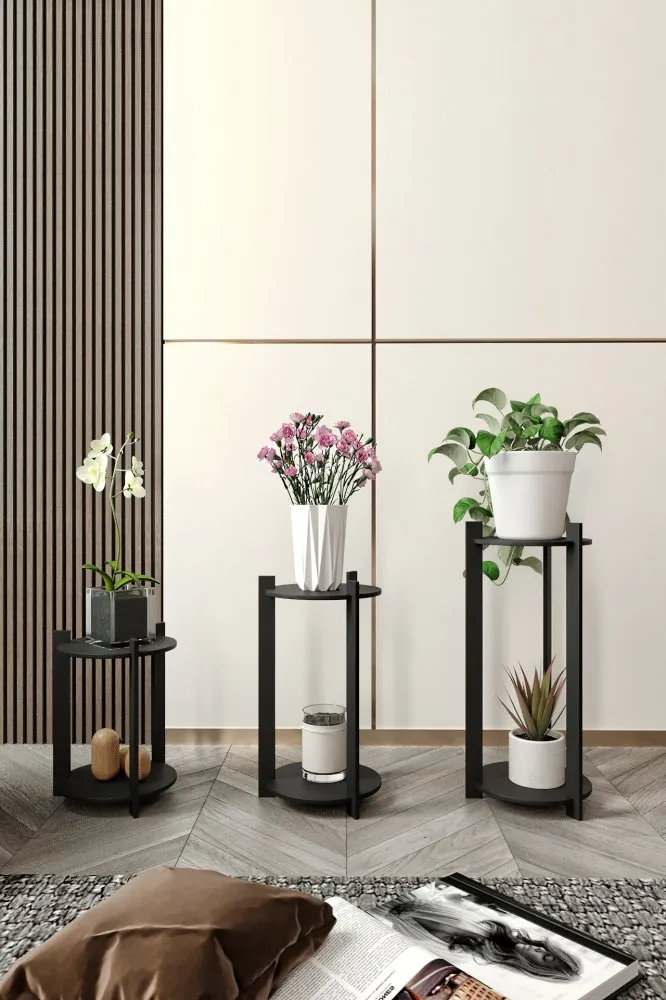 Drveni štand za biljke Flower Desk Round Black