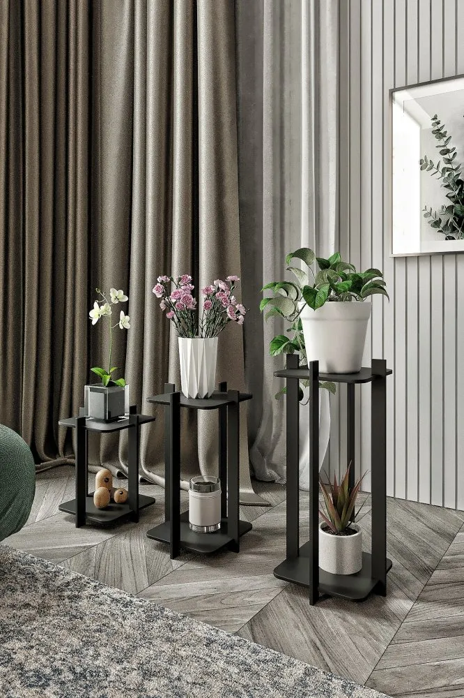 Drveni štand za biljke Flower Desk Square Black