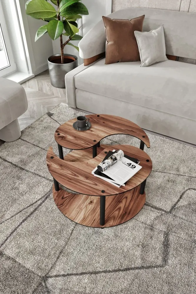 Okrugli set stolova za kafu Yang 2 Walnut