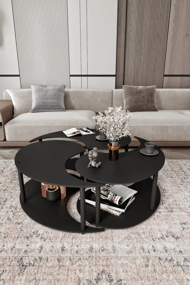 Okrugli set stolova za kafu Yang 3 100 Black