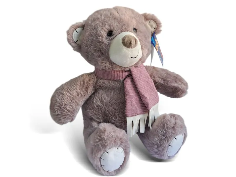 Plišani bordo meda sa roze šalom 32cm