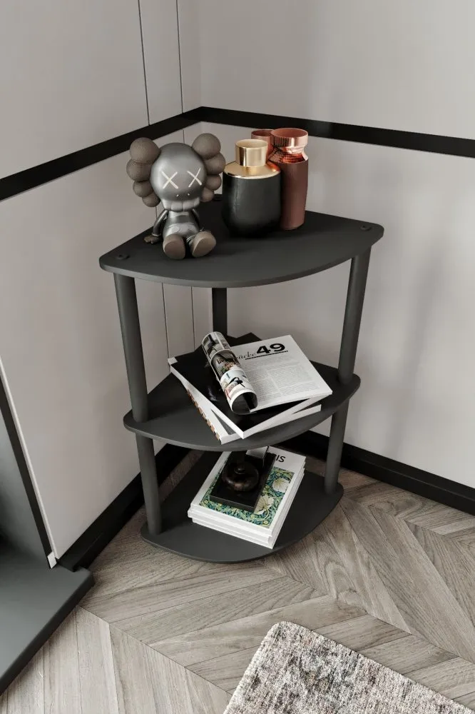 Polica za knjige Bookcase 3 Tiers Corner Black