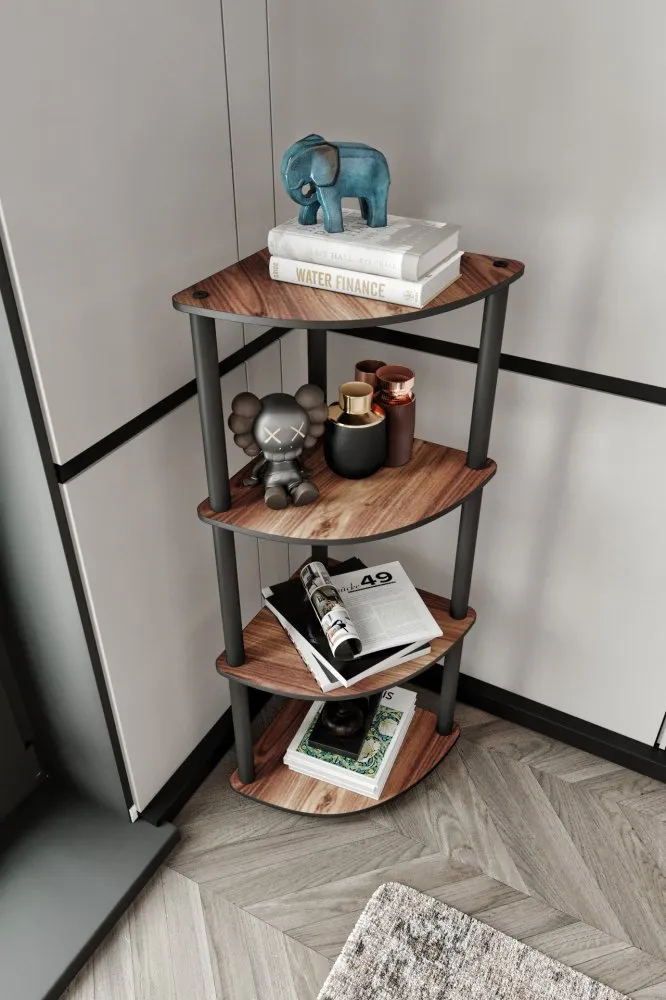 Polica za knjige Bookcase 4 Corner Walnut
