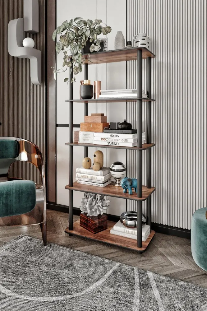 Polica za knjige Bookcase 5 Rect Walnut