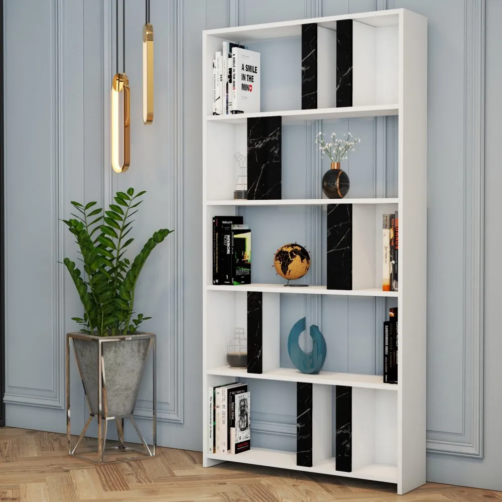 Polica za knjige Lima White Black Marble