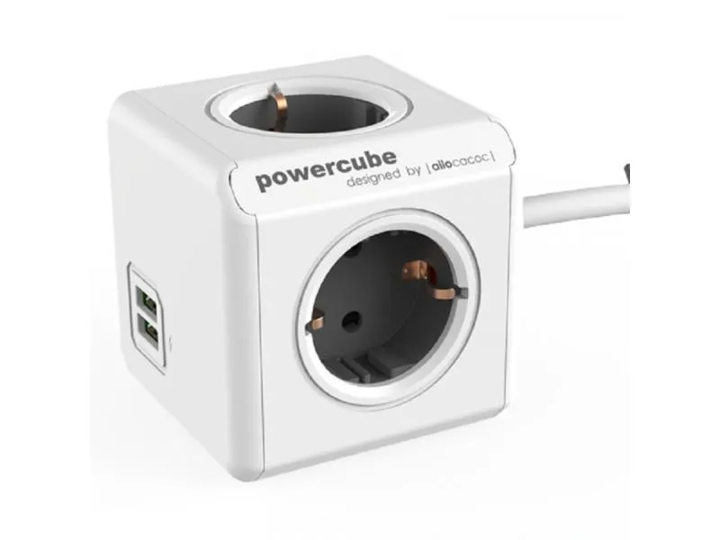 PowerCube Extended USB 4xSchuko + dual USB, kabl duž.1,5m, siva