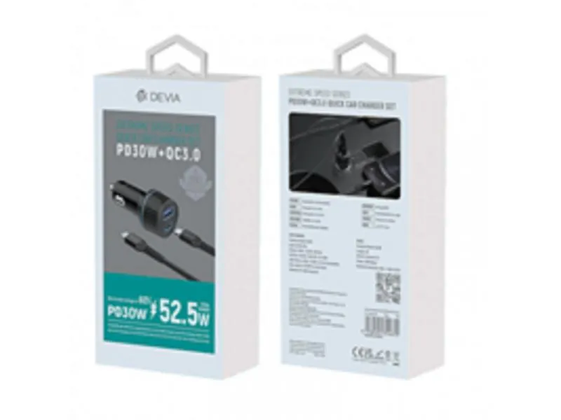 Punjač za auto extremno brzi PD30W+QC crni 025096