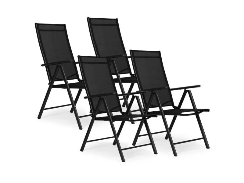 Set od 4 sklopive baštenske stolice sa podesivim naslonom, Black