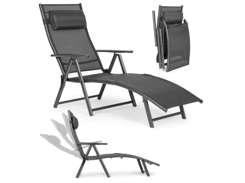 Sklopiva baštenska ležaljka za plažu sa podesivim naslonom i čeličnim ramom, Gray