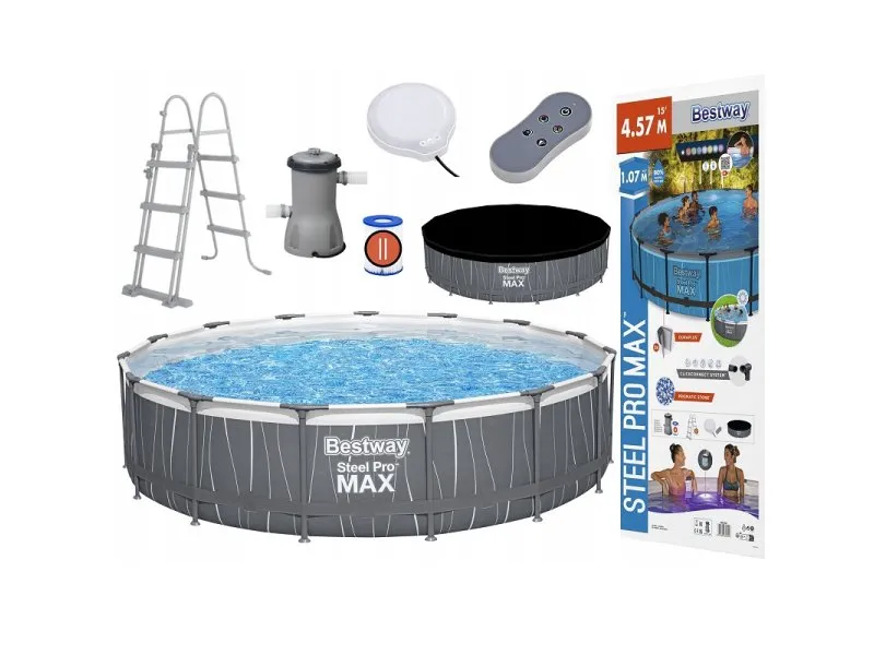 Steel Pro MAX bazen 4.57 x 1.07 m sa LED svetlom i pumpom