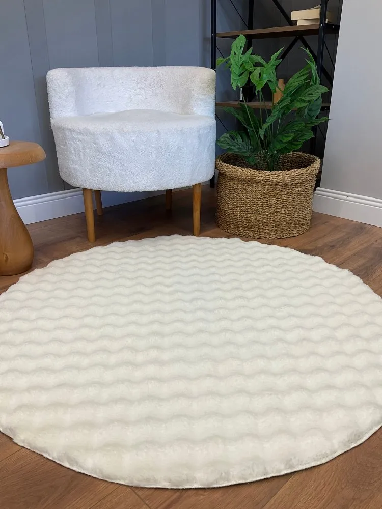 Tepih (200 cm) Puffy Bubble Yuvarlak Cream
