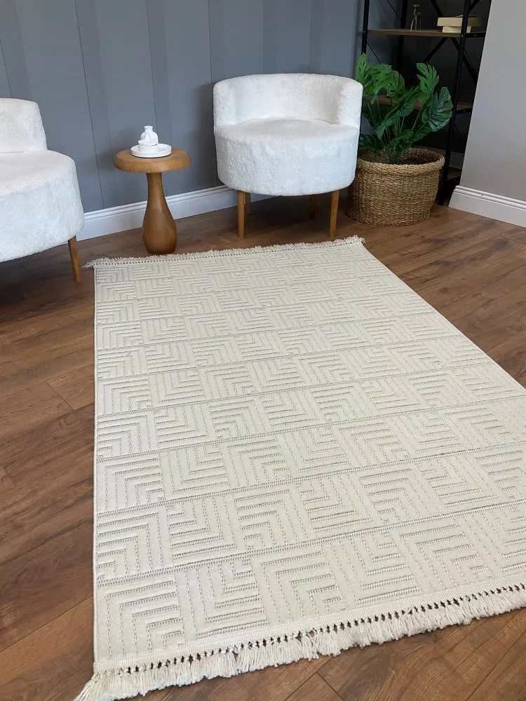 Tepih u krem boji Dizayn Kare 100 x 200 (514SRZ1803)