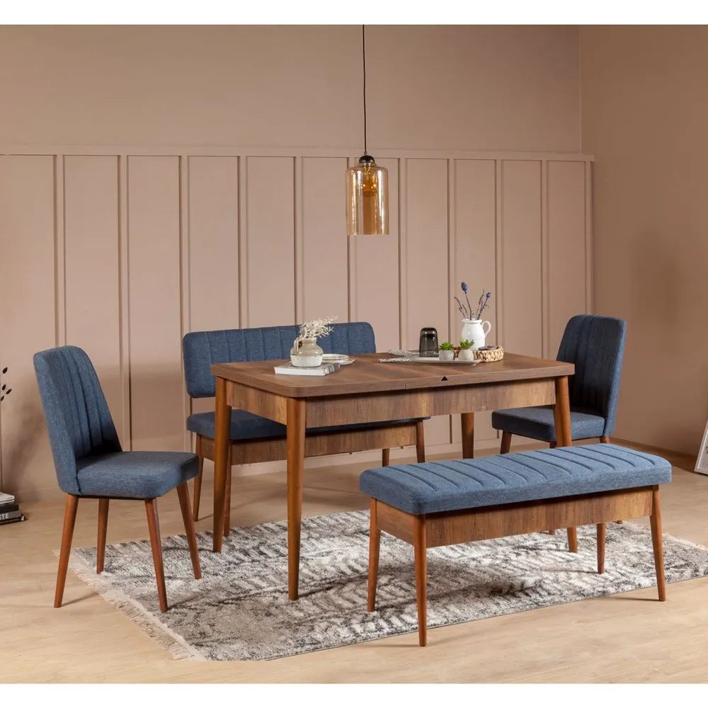 Trpezarijski set Vina Walnut Dark Blue