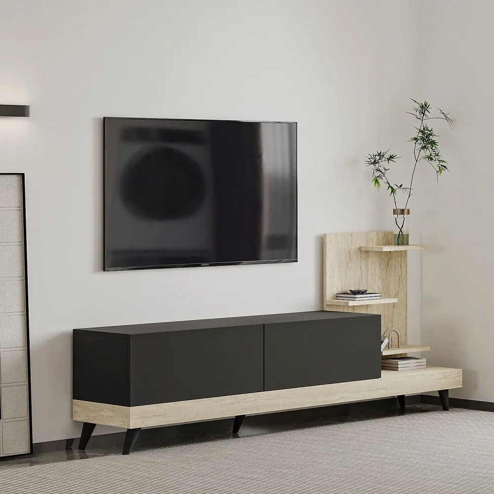 TV polica Dizayn Anthracite Travertine