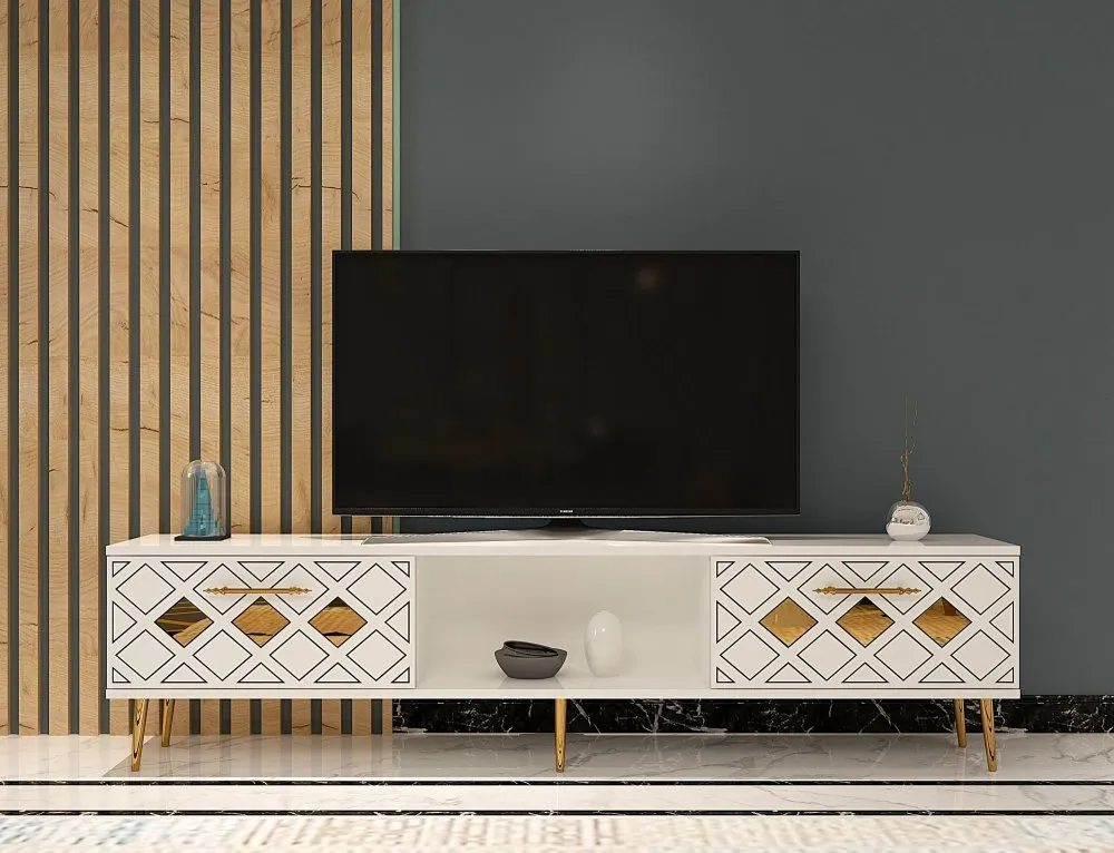 TV polica Dome White Gold