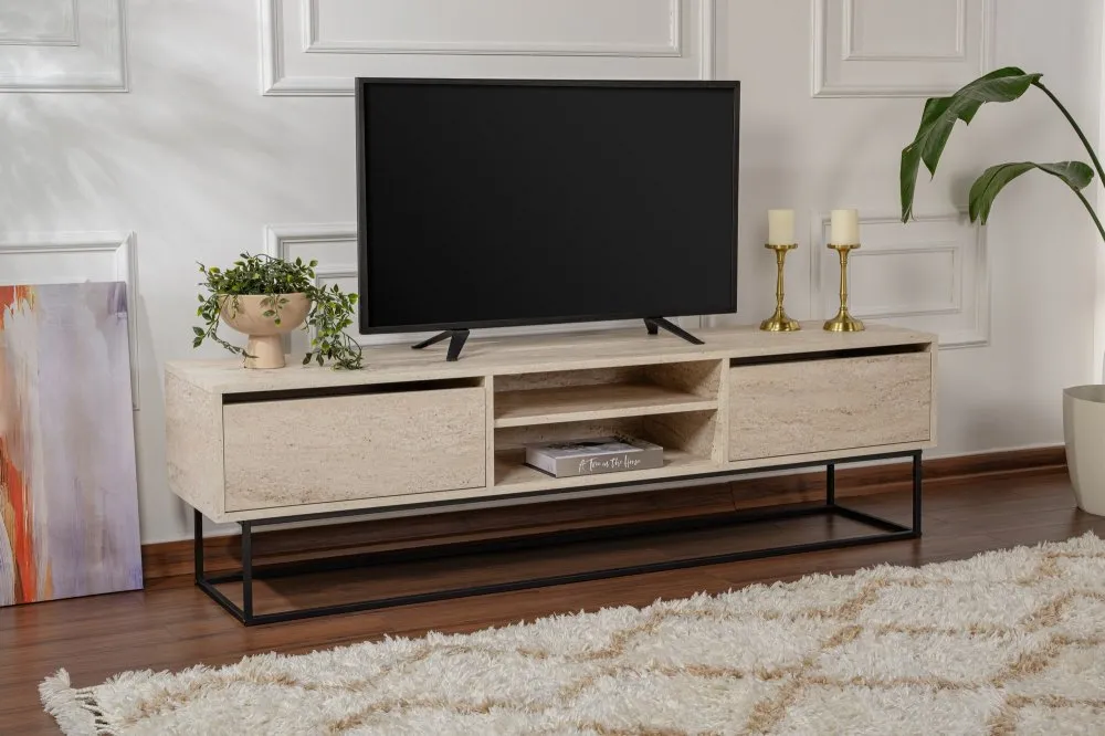 TV polica Escape 180 Black Travertine
