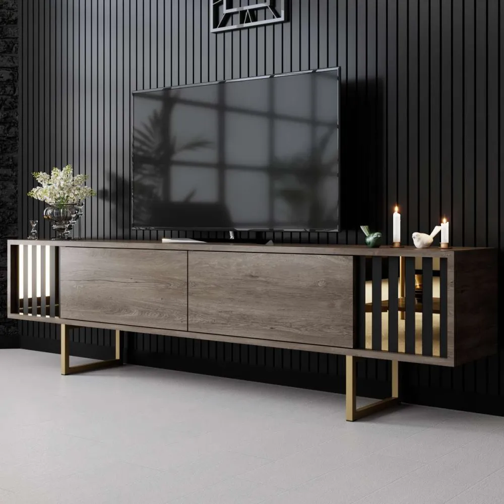 TV polica Gold Line Walnut Black