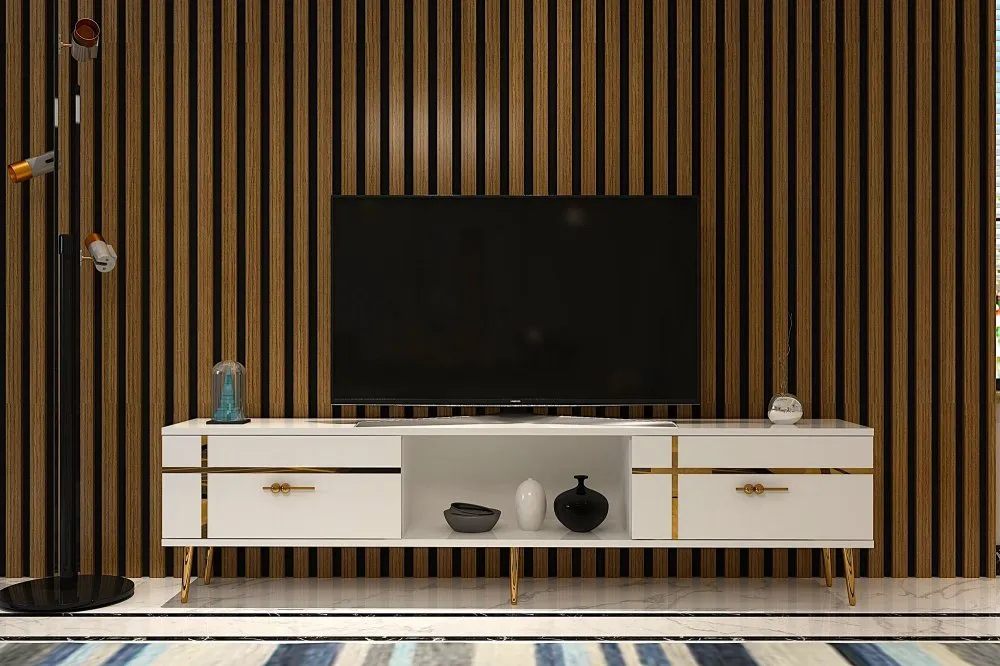 TV polica Line White Gold