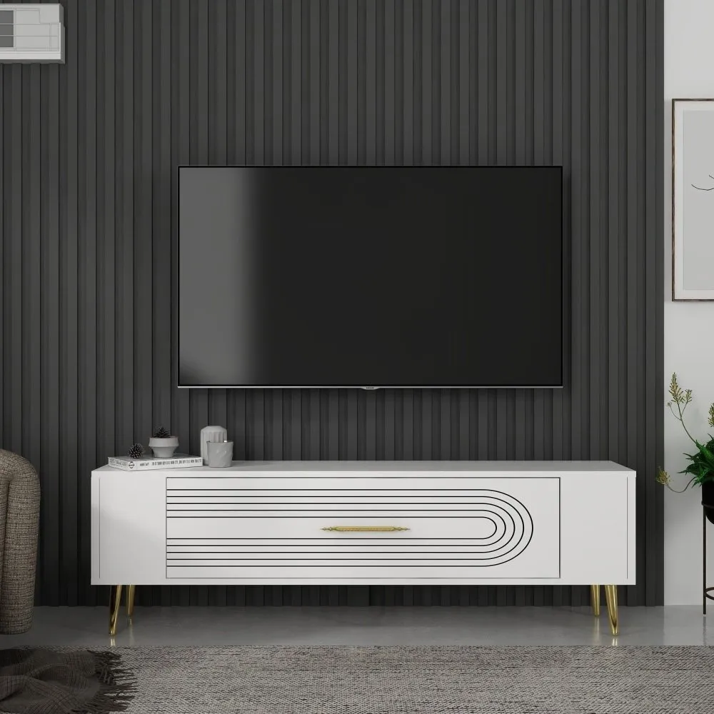 TV polica Retrol3 White Gold