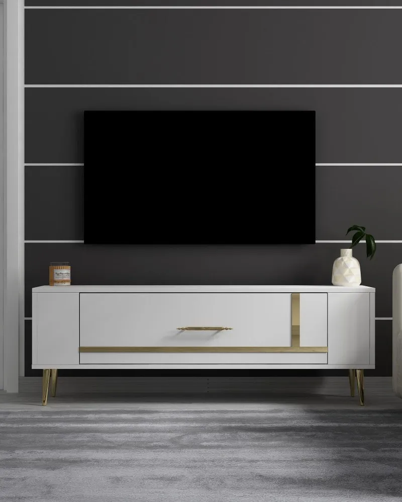 TV polica Retrop1 White Gold