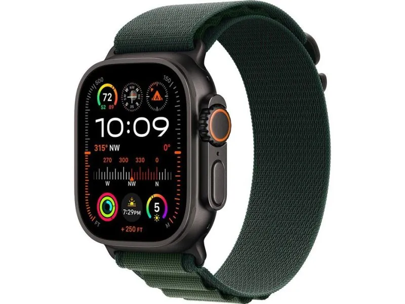 Watch Ultra2 v2 Cellular 49mm Black Titanium Case with Dark Green Alpine Loop - Medium (mx4r3se/a)