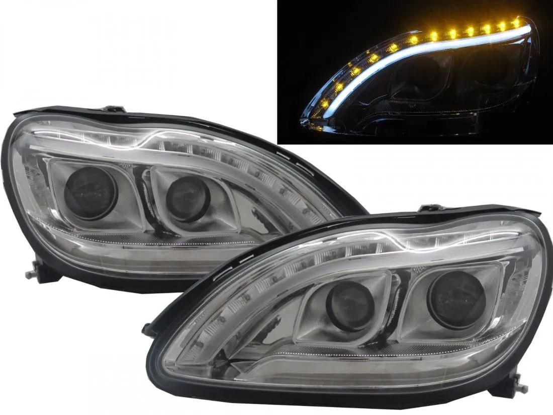 Kristalni LED farovi MERCEDES W220 S-Class  (2002-2005) - hrom - PROSET VTT doo