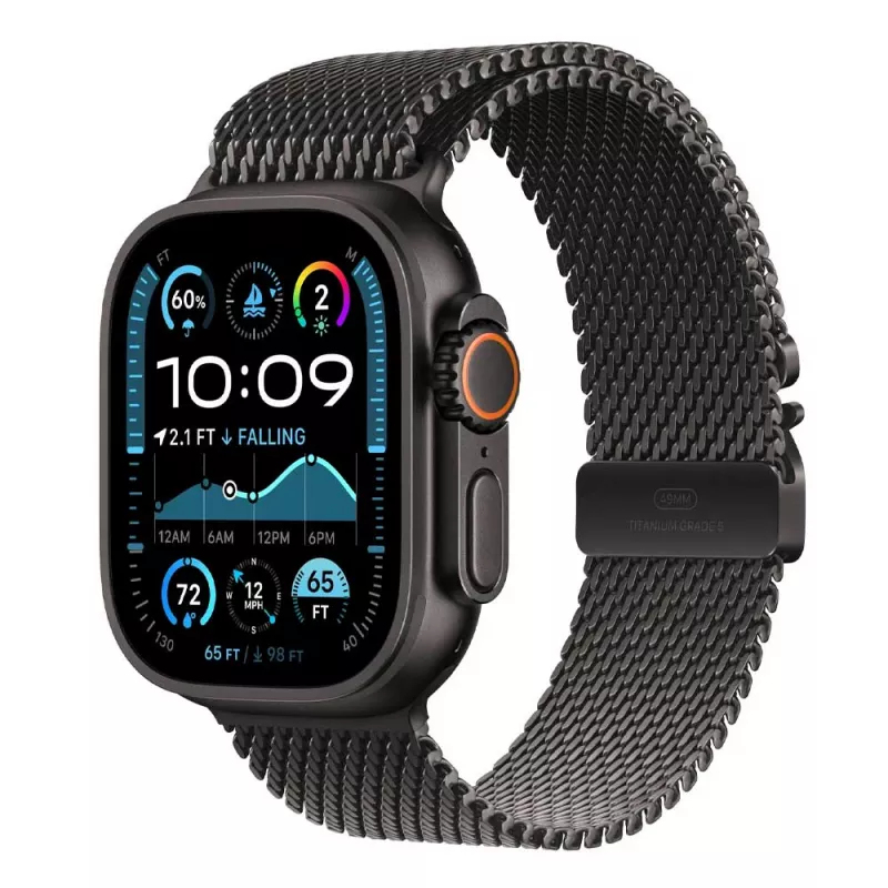 Apple Watch Ultra2 v2 Cellular 49mm Black Titanium Case with Black Titanium Milanese Loop - L
