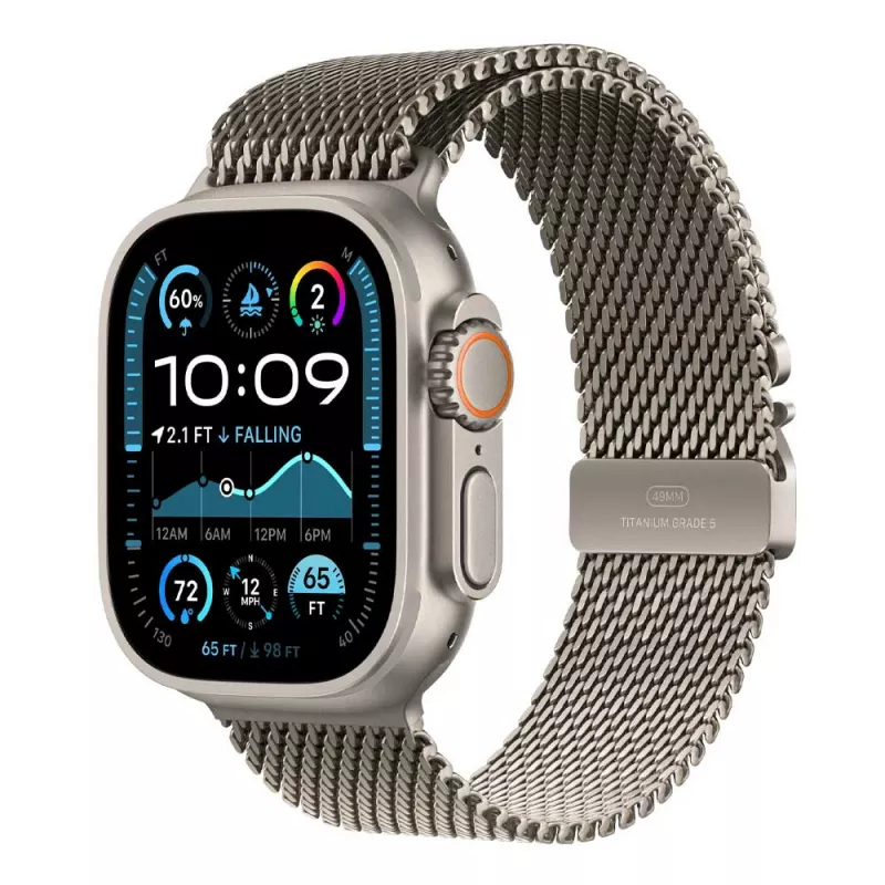 Apple Watch Ultra2 v2 Cellular 49mm Natural Titanium Case with Natural Titanium Milanese Loop - M