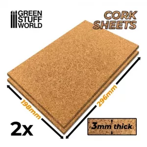 Cork Sheet - size198x298mm - thickness 3mm (Pack x2)