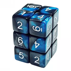 Dice D6 16mm Color BLUE/BLACK Marble (12pc pack)