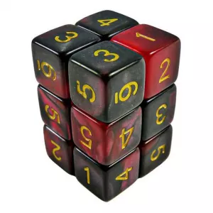 Dice D6 16mm Color RED/BLACK Marble (12pc pack)