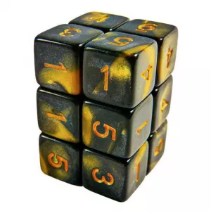 Dice D6 16mm Color YELLOW/BLACK Marble (12pc pack)