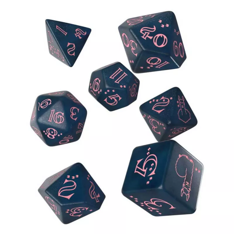 Sparkling Llama Dice Set: Glittering Dark Blue & Pink