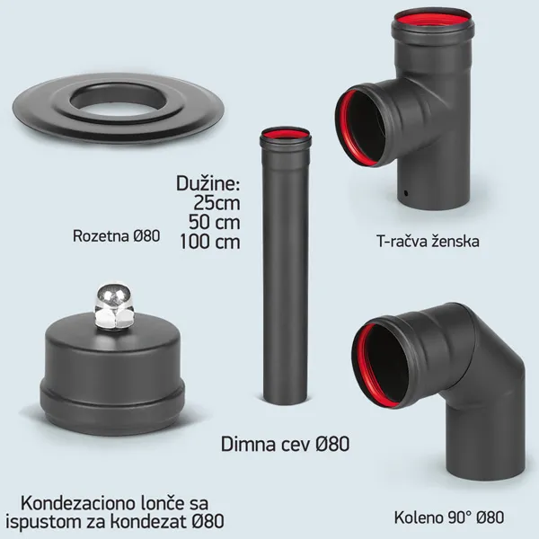 SET Dimovodnih cevi  za  peći na pelet Ø80×1.2mm
