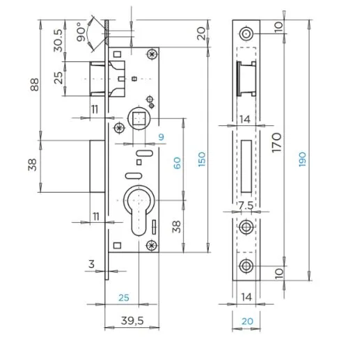 822/25-60 L P20 b brava za metal vrata