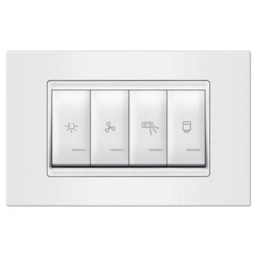 Aling-Conel set sklopki za kupatilo 4x16AX 250V~ sa indikacijom i kutijom 4M horizontalni (svetlo ventilator grejalica bojler) beli