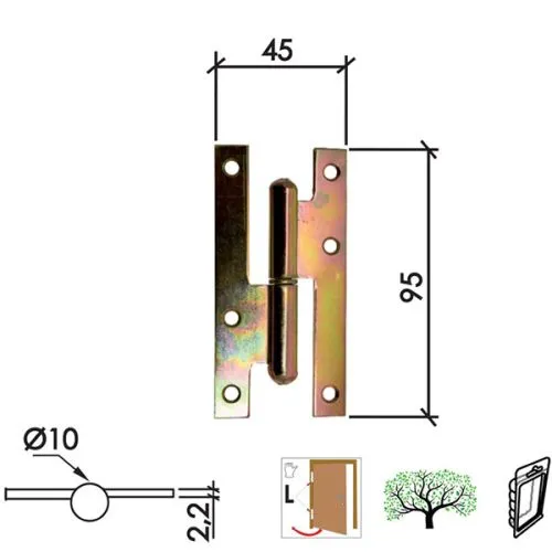 Dabel šarka brodska za vrata SP9006 ZnŽ 95x45x2,2mm Leva DSP