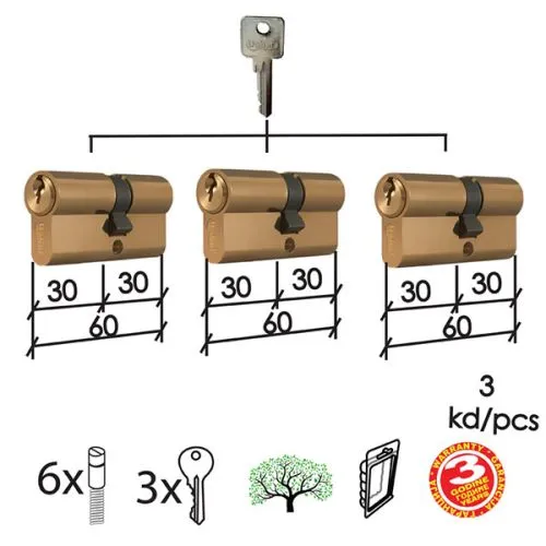 Dabel cilindar isti ključ CL2036S Mat Ms 60mm(30-30) (3kom) 3K DBP1