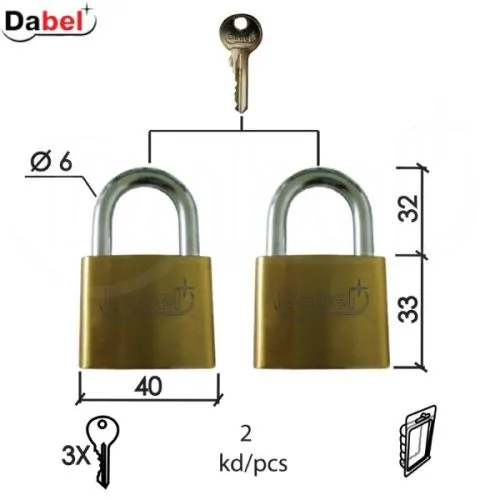Dabel katanac isti ključ KA2013 Ms 40x33/23/fi6mm (2kom) 3K BPDQ