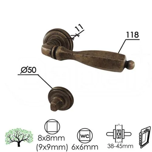 Dabel kvaka roz za vrata bor fi50/11/118/8/9 mm wc 6x6