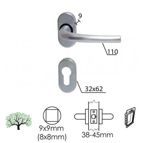 Dabel kvaka roz za vrata mito mat-h 32x62/9/110/8/9 mm c