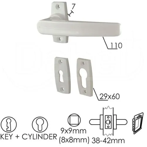 Dabel kvaka roz za vrata pvc-eko bela 29x60/7/110/8/9 mm